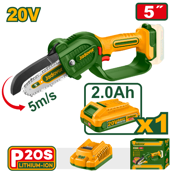 Mini motosierra 5" + Acc. 1x Bat 20V 2Ah. Jadever JDCLP556