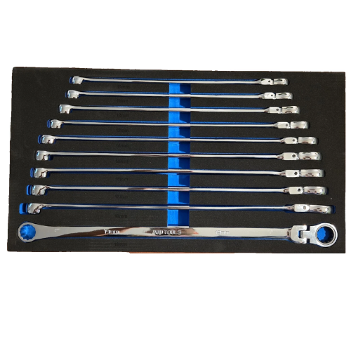 Juego de Llaves de Trinquete Cabeza Flexible Extra Largas – 10 Piezas