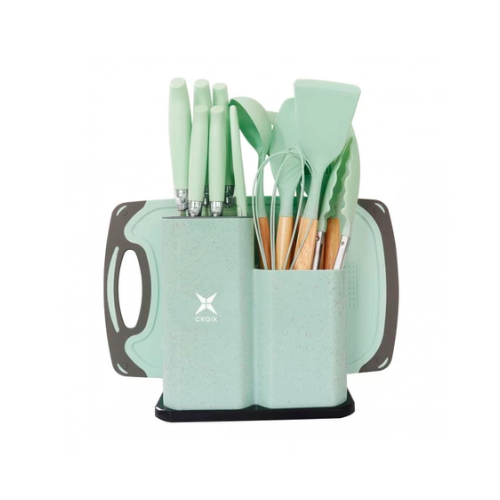 Set de Utensilios 19 Pcs Croix Silicona+Madera Verde