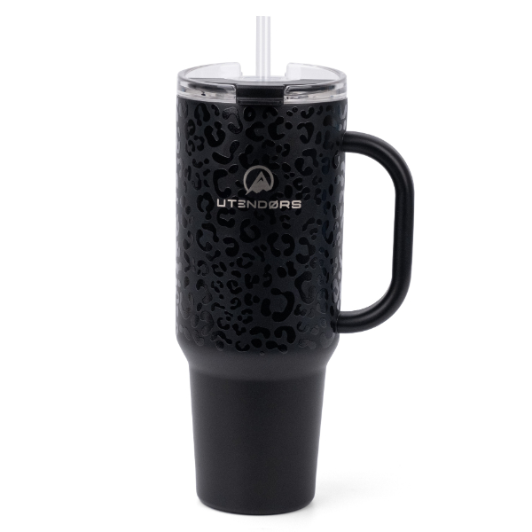 Vaso Tumbler 1.2Lt. Con pajita Leopardo Negro. Utendors