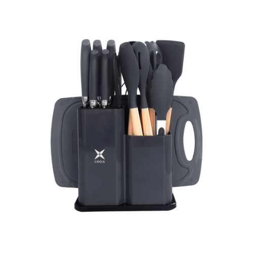 Set de Utensilios 19pcs Redondo Croix Silicona+Madera Gris