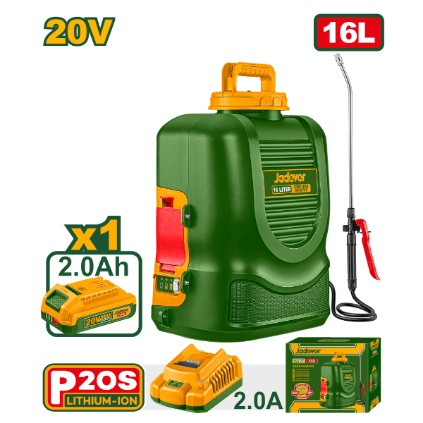 Pulverizador 16L 5Bar. 1x Bat. 20V 2Ah. Jadever JDLSY20162