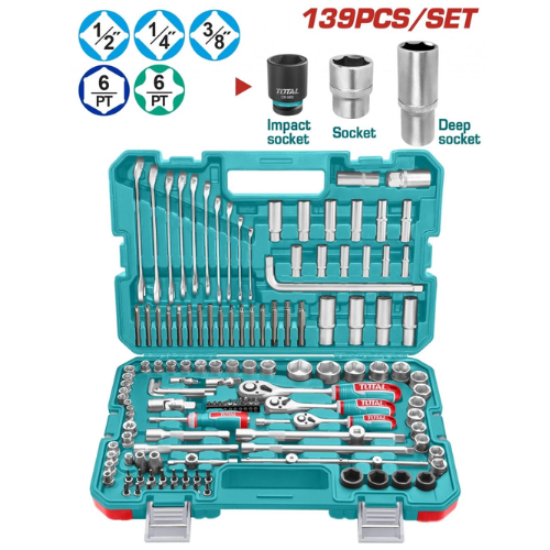 KIT DE HERRAMENTAS JUEGO DE DADOS 139PZ TOTAL THKTHP21396