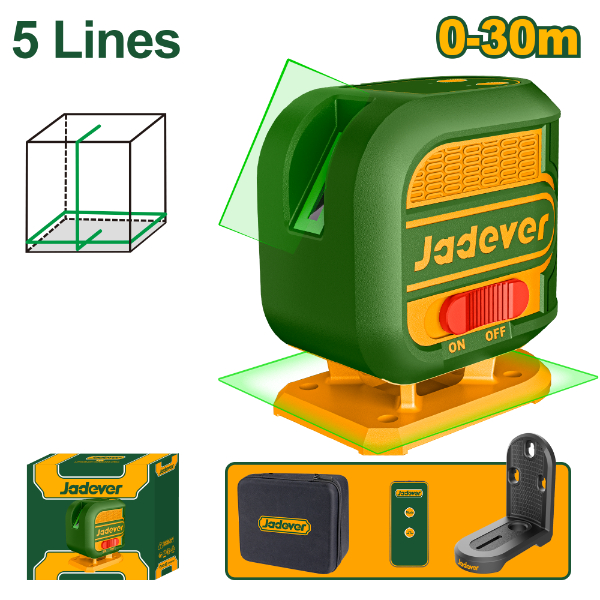 Nivel Laser Verde 30m (5 lineas) c/ control remoto + Soporte Jadever Caja JDLE3M06