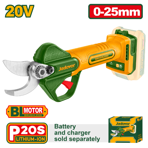 Tijera de podar (0-25mm) BL 20V + Acc. Sin Bateria. Jadever JDJFP525