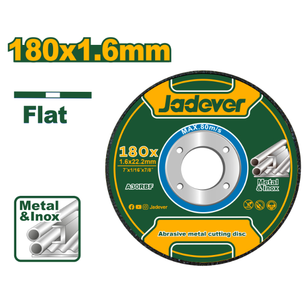 Disco de Corte Ac Inox 7" (180x1.6x22.2mm) Jadever x Un. JDAC1371