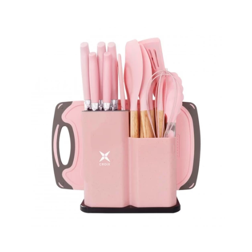 Set de Utensilios 19 Pcs Croix Silicona+Madera Rosa