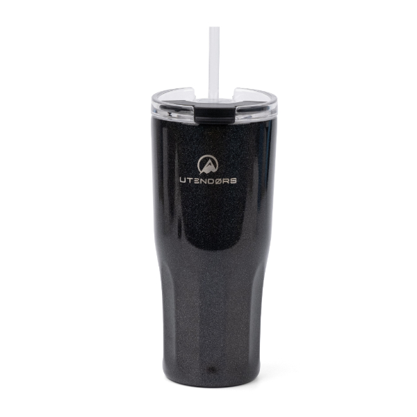 Vaso Antiderrame 600ml. Con pajita Reflectivo Negro. Utendors DA-031S-IRB